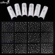 Monja 12 стилей/Лист наклейки для дизайна ногтей Серебряный рождественский снежинка самоклеющиеся наклейки Зимний Рождественский узор маникюр наклейки декор