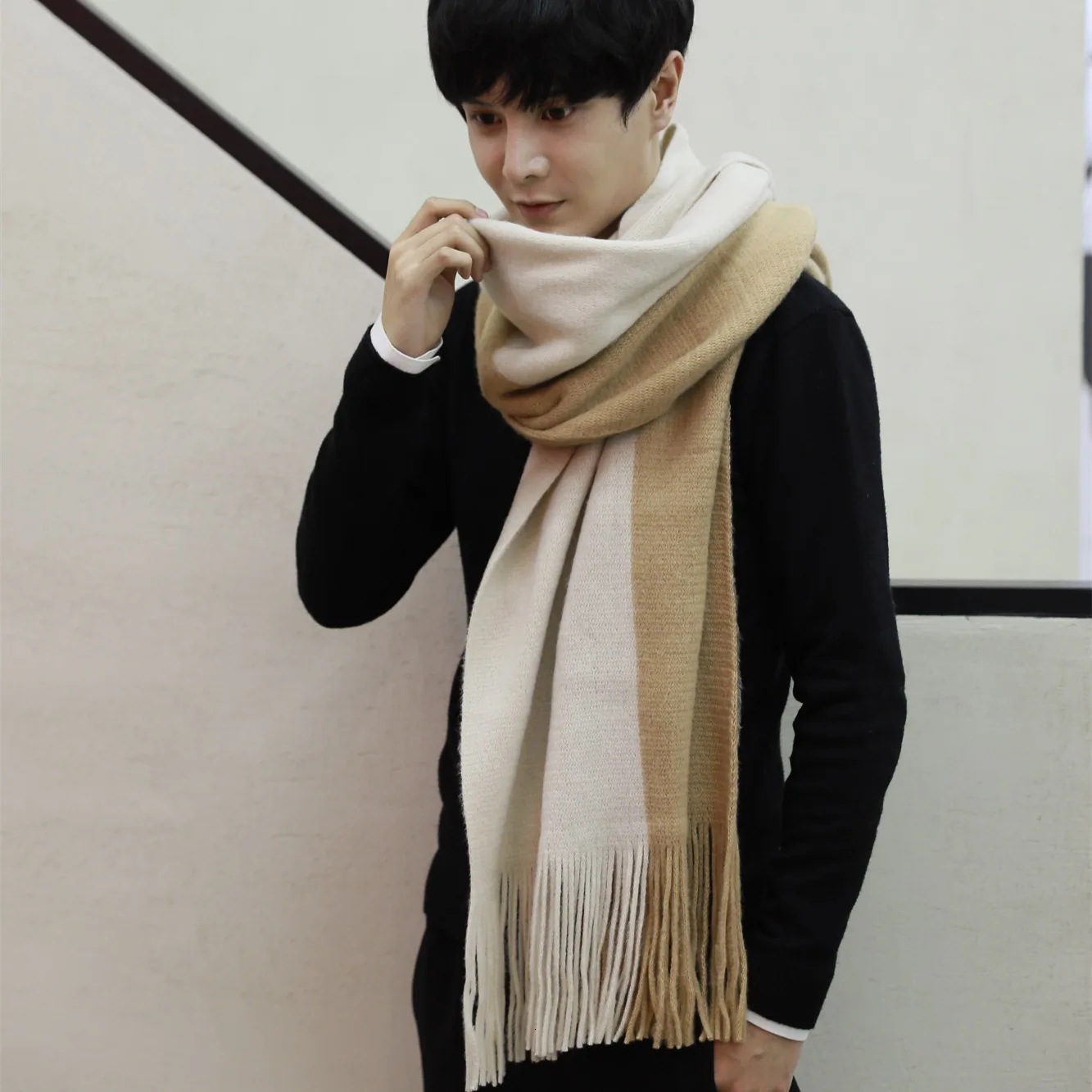 Camel beige Кашемировый женский шарф зимняя теплая шаль Foulard Femme Пашмина шерсть палантин голова шеи длинный зимний шарф женский для женщин - Цвет: Camel beige