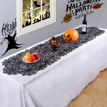 

Halloween Tablecloth Warp Knitted Lace Spider Web Table Runner Rectangular Table Cover Halloween Party Horror Dress Up Table Dec