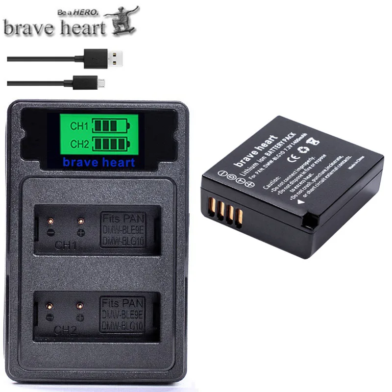 DMW-BLG10 ДМВ BLG10 BLE9E BLE9 DMW-BLE9 BPDC15 Батарея+ ЖК-дисплей Dual USB Зарядное устройство для цифрового фотоаппарата Panasonic LUMIX GF5 GF6 GX7 LX100 GX80 GX85 - Цвет: charger and 1battery