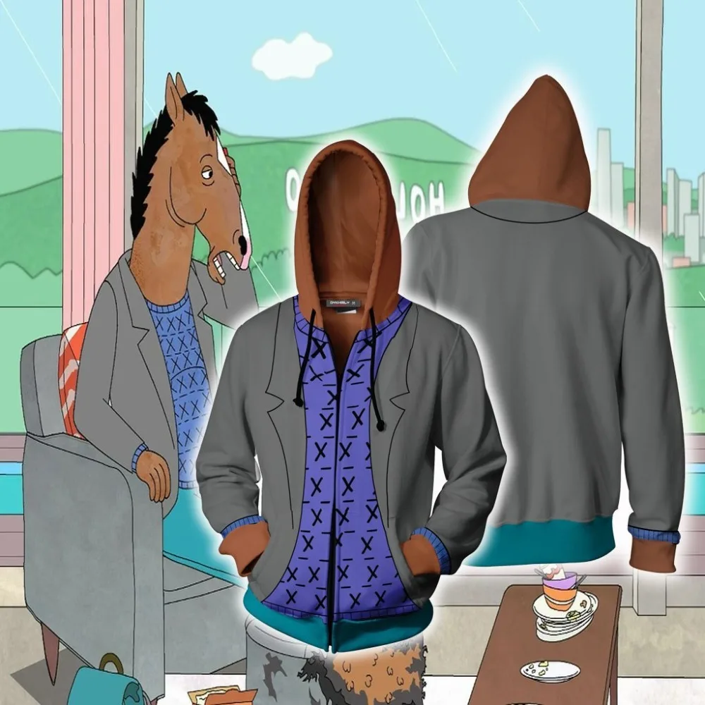 Аниме BoJack Horseman BoJack костюмы для взрослых мужчин BoJack Horseman BoJack толстовки Косплей 3D печать толстовки