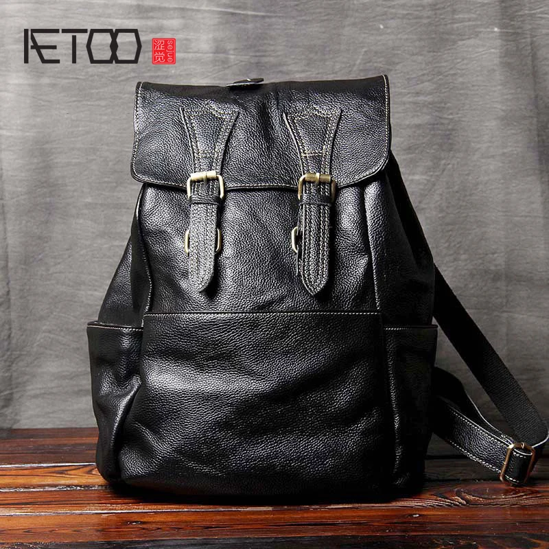 

BJYL Large-capacity head cowhide shoulder bag men and women handmade leather European and American retro casual backpack