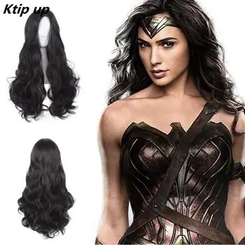 

Ktip Up 65cm Princess Diana Wonder Woman Cosplay Wig Black Long Curly Synthetic Hair Halloween Costume Party Wigs + Wig Cap