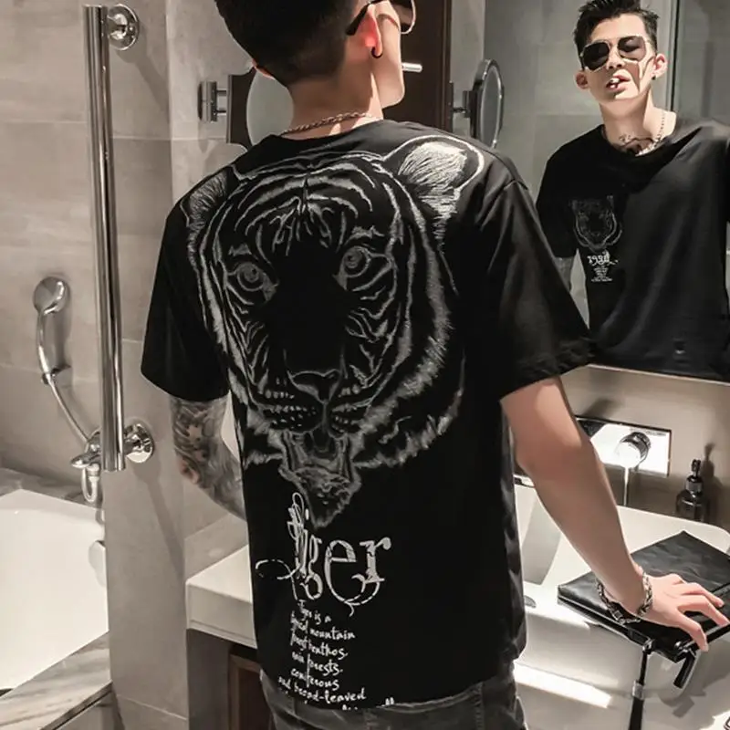 

Мужская хлопковая футболка, 8xl, 6xl, 7XL, с коротким рукавом, круглым вырезом и принтом тигра, в стиле хип-хоп, лето размера плюс