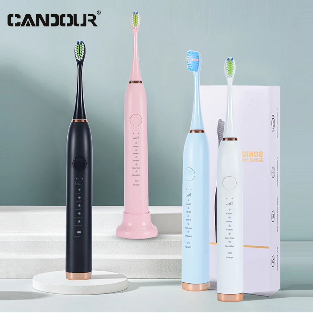 Cantour-USB 충전 충전식 음파 전동 칫솔 CD5138, 성인용 교체 브러시 헤드 16 개