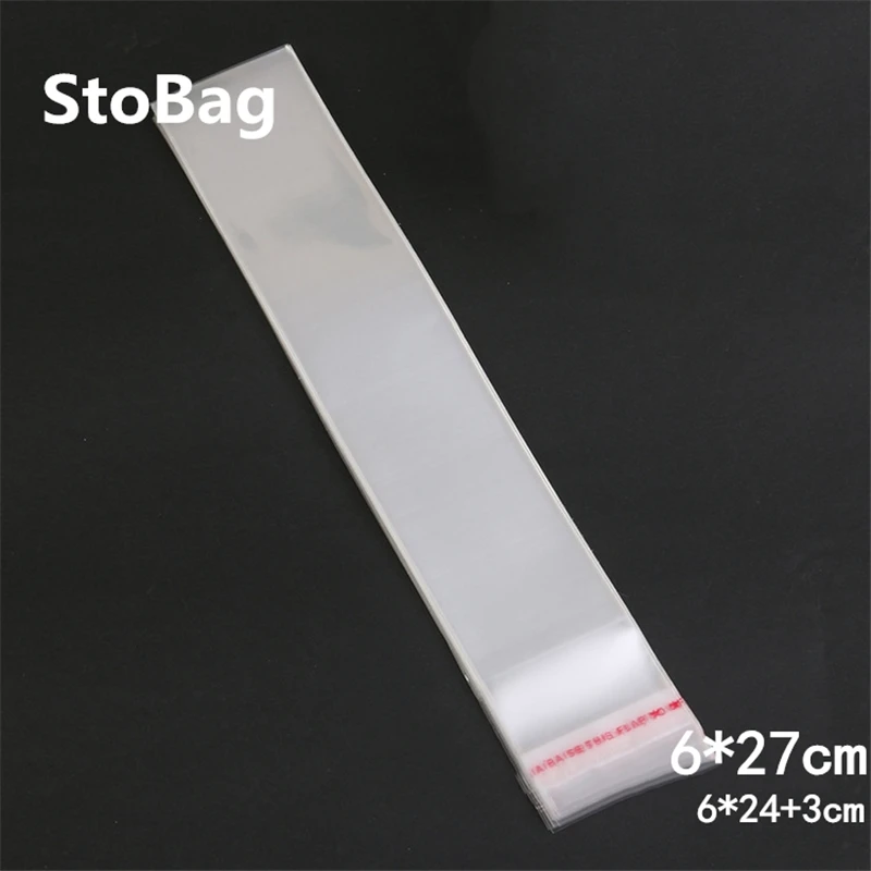 StoBag 1000 шт 6*27 см Прозрачные Самоклеющиеся пластиковые пакеты для упаковки конфет, печенья, подарков, ювелирных изделий