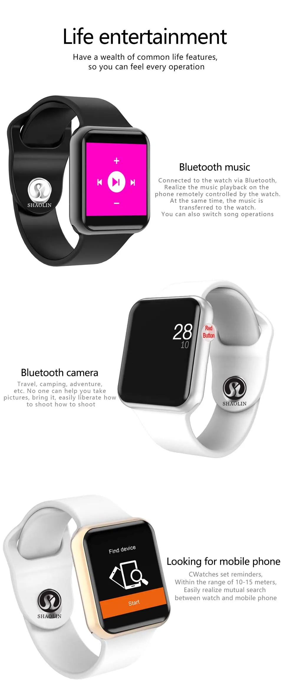 Умные часы, подключенные к Bluetooth наручные Смарт-часы для Apple iOS iPhone samsung sony huawei Xiaomi LG Android Phone(красная кнопка