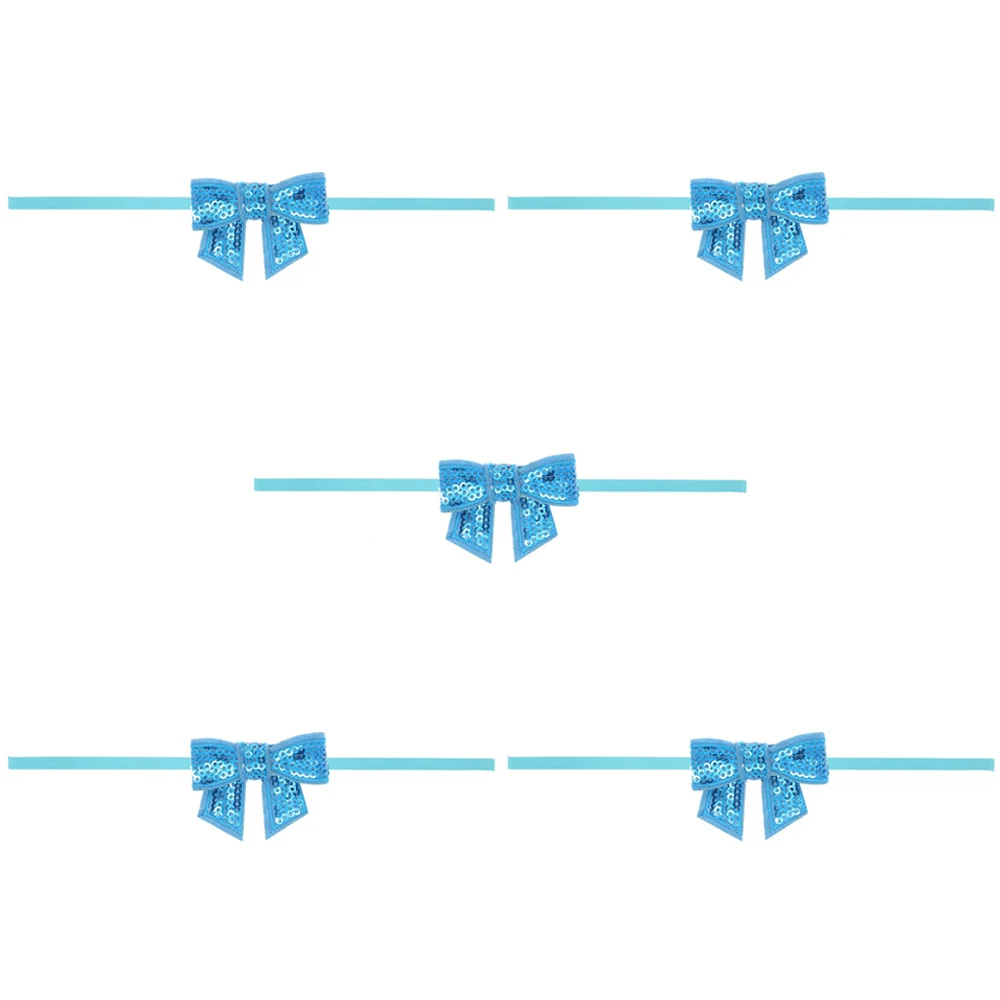Blue-5 PCS 5 шт., Детские эластичные повязки для волос, блестящая повязка на голову с бантом, головные уборы TOSWO1018 - Цвет: Blue-5 PCS