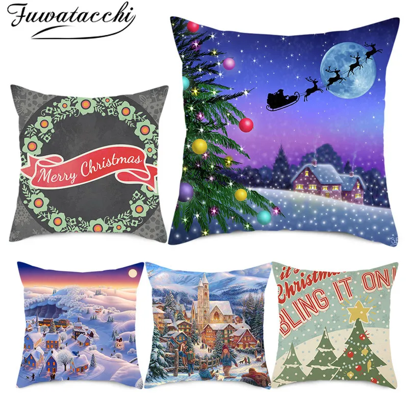 

Fuwatacchi Christmas Tree Bell Cushion Cover Snowman Throw Pillow Covers Gift for Kids Home Sofa Decorative Pillowcases 45*45cm