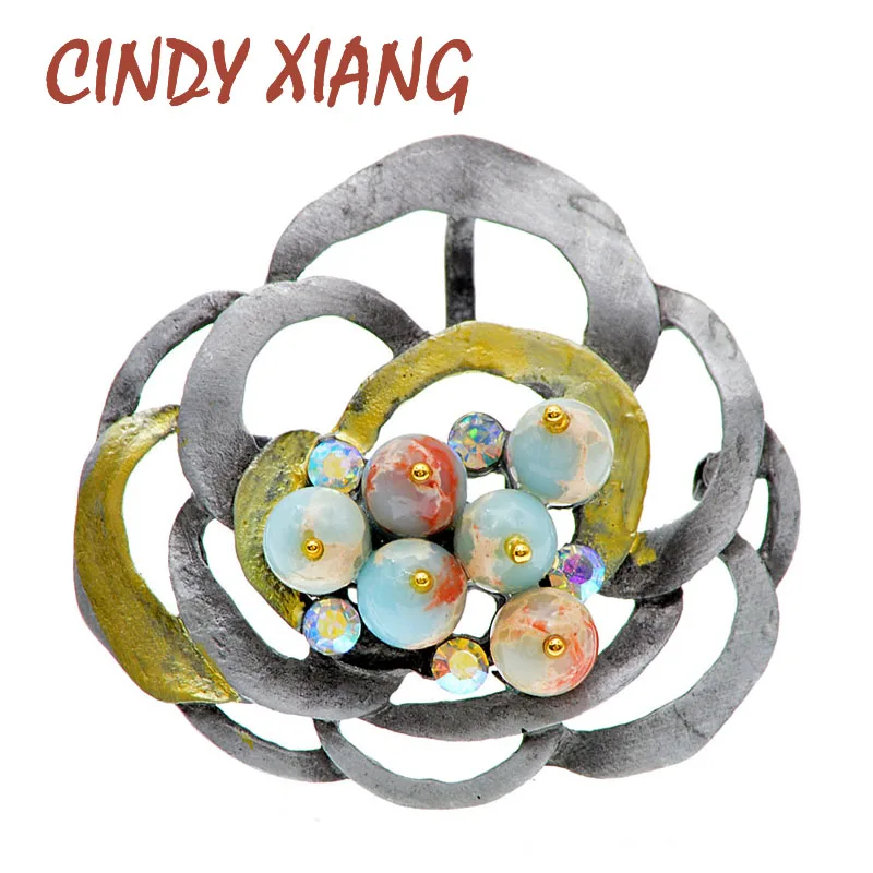 Женская Винтажная брошь CINDY XIANG в виде цветка из натурального камня Элегантная