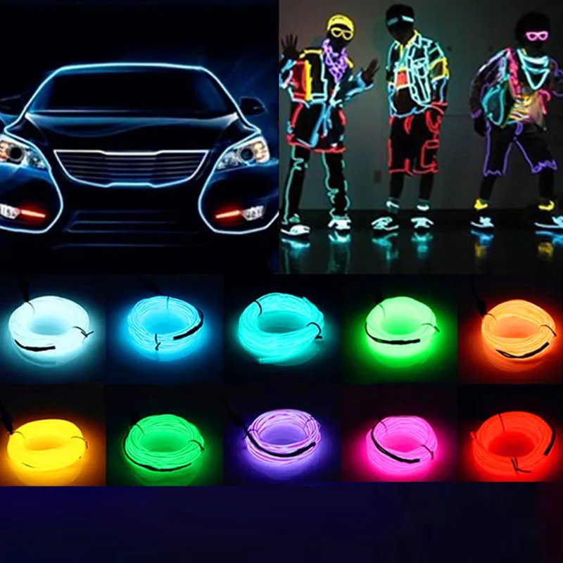 Neon Light Sewing Edge EL Wire Led Dance Party Decor Car Lights Neon LED lamp Flexible 2m Rope Tube LED Strip 2M Length