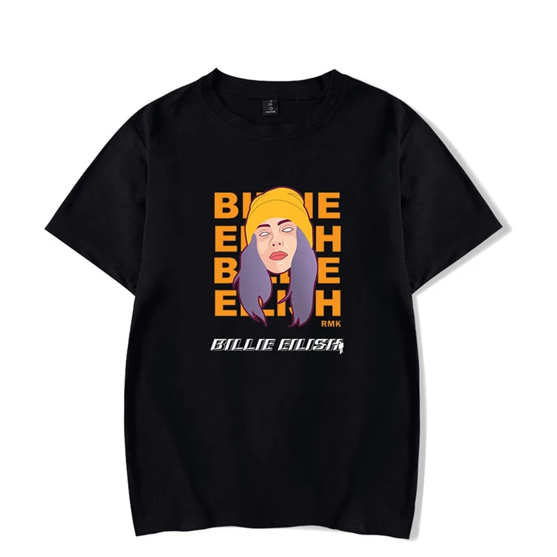 Цвет: желтый Billie Eilish Футболка Harajuku с круглым вырезом футболка с коротким рукавом для мужчин и женщин уличная хип-хоп футболка крутой для хипстеров футболки с графикой - Цвет: Цвет: желтый