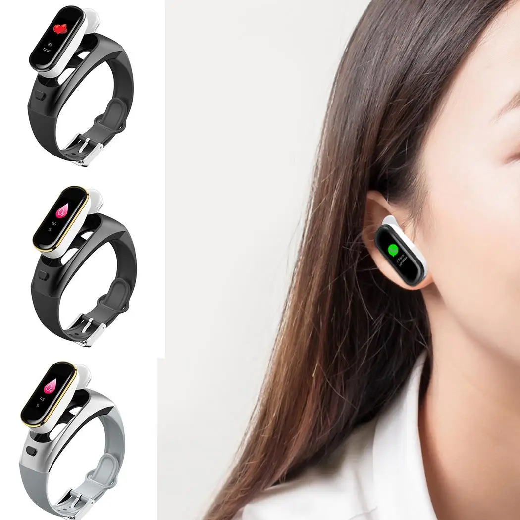 Умный Браслет Bluetooth 2 в 1 160x80 0,96 дюймов TFT сердечный ритм кровяное давление 90 мАч умные наушники iOS