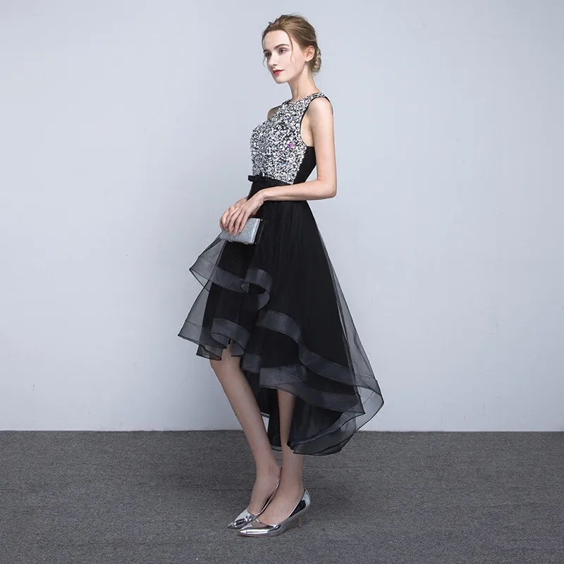 BacklakeGirls Grace Round Neck Sleeveless High Low Organza Cocktail Dress Tea Length Evening Party Dress Robe De Soirée Courte