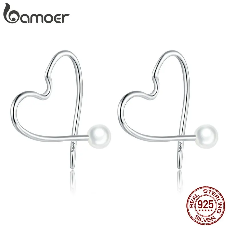 Серьги гвоздики bamoer женские простые элегантные минималистичные серьги из серебра с ракушками и жемчугом в