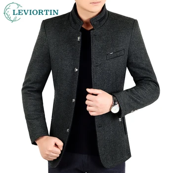 Autunno inverno cappotto di lana uomo tempo libero cappotti di lana lunghi uomo puro colore Business Casual moda giacche uomo cappotto di lana capispalla 1