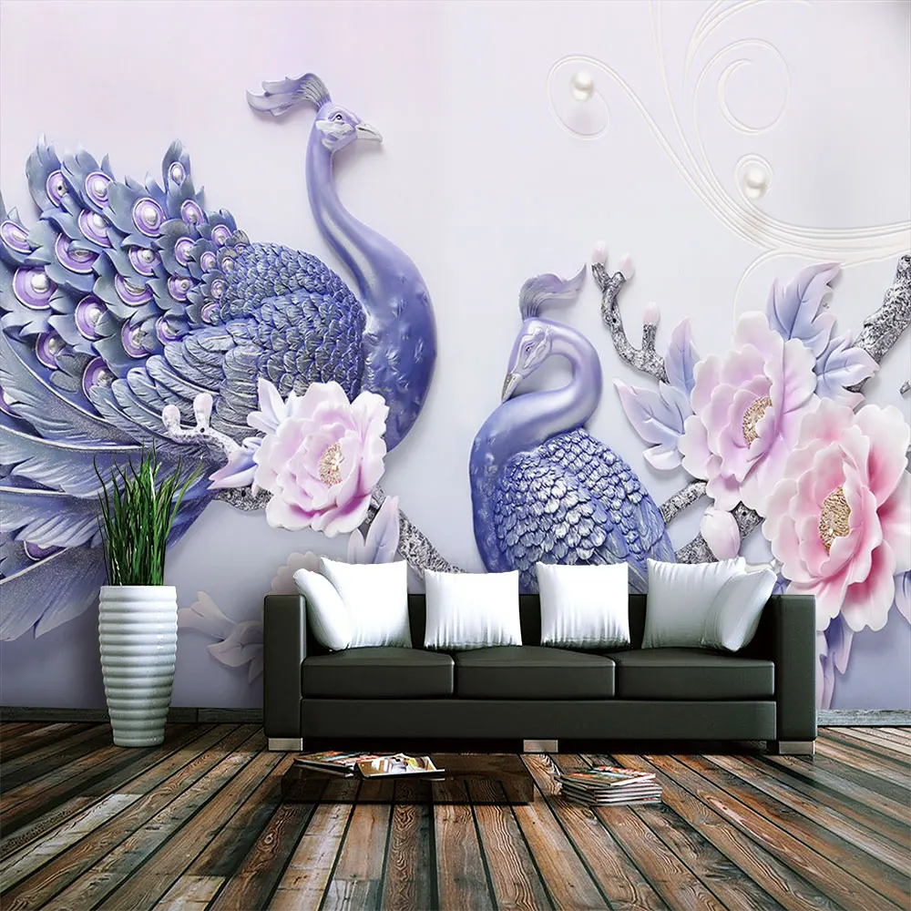 Украшение текстильные обои современный минималистичный 3D рельефный пион Павлин ТВ фон стены
