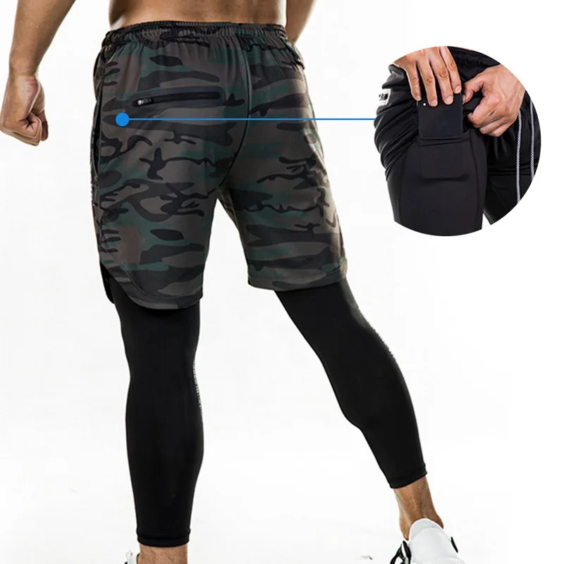 Мужские джоггеры 2 в 1 леггинсы компрессионные брюки потайные карманы спортивные брюки для спортзала встроенные карманы бедра молния