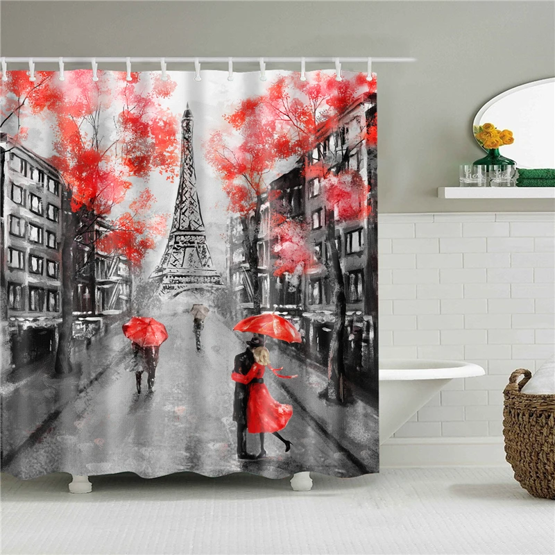

Polyester Fabric Shower Curtain Paris Landscape Printing Mildewproof Bath Curtains Decoration for Home Bathroom Screens
