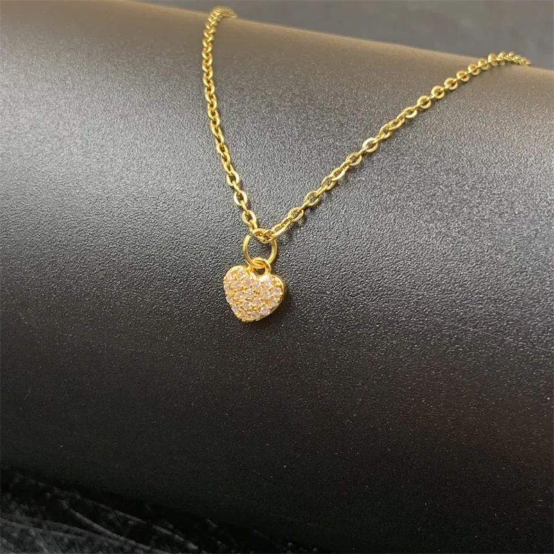 

Темпераментная металлическая подвеска в форме сердца из циркония, Очаровательная цепочка, Винтажное колье до ключиц для влюбленных пар, юв...