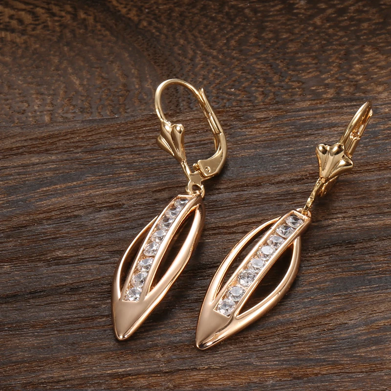 585 Rose Gold Color Dangle Earrings for Women Shiny Natural Zircon Modern Daily Easy Matching Fashion Jewelry dangle earrings,drop earrings,pendant earrings,long earrings