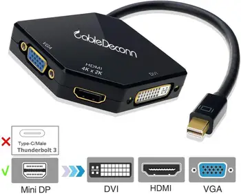 

Multi-Function Thunderbolt Mini DisplayPort DP to HDMI VGA DVI Cable Converter Adapter for MacBook Suface Pro Air Black