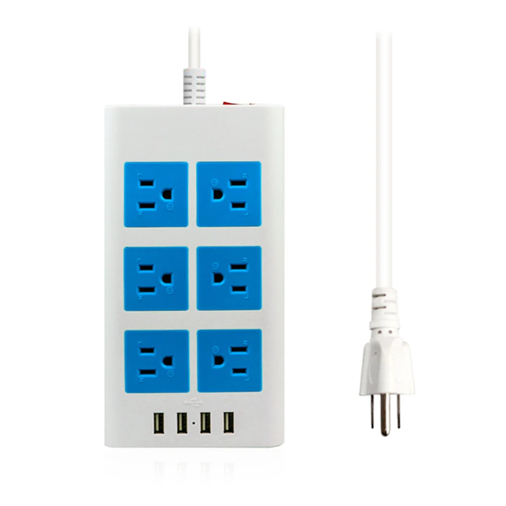 Blue USB power Strip США электрическая розетка с USB удлинитель настольная розетка 10A Защита от перенапряжения 2 м удлинитель - Цвет: Blue