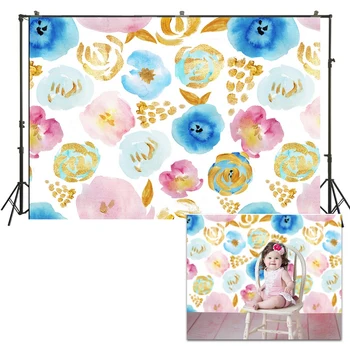 

HUAYI Photo Background Newborns Baby Child Photography Backdrops Studio Watercolor Painted Gold Floral Photoshoot Backdrop US171