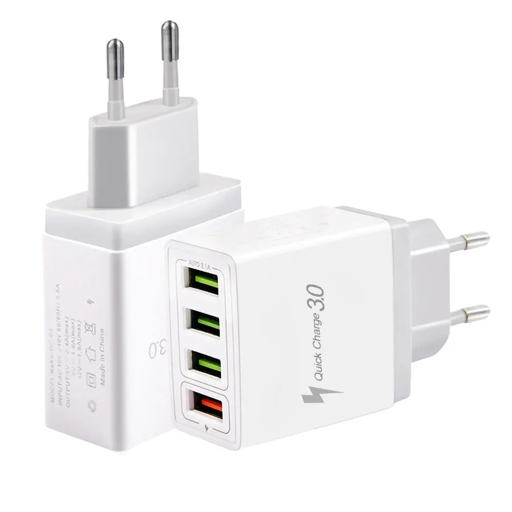 Быстрое зарядное устройство, 4 USB, зарядное устройство для телефона, быстрая зарядка QC3.0, 5 В/2,4 А, штепсельная вилка EU/US/UK, дорожное настенное зарядное устройство, адаптер для iPhone 11, samsung