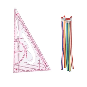 

Clothing 1: 3 1: 4 1: 5 Share 90 Degrees Triangular Scale Ruler 2 Parts with 12 Pcs Bendable Soft Pencil (Ran Color)