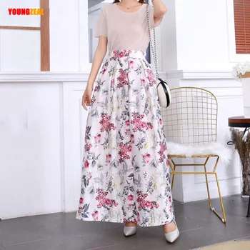 

Floral Print Spring Summer Skirts Women 2020 Fashion Side Pockets Long Skirt Female Casual Empire Waist Tutu Big Skirt Plus Size