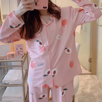 

Womens Pajamas Sets Cartoon Print 2020 Autumn Long Sleeve Two Pieces Set Women Sleepwear Sexy Nightwear for Women Sleeping Set