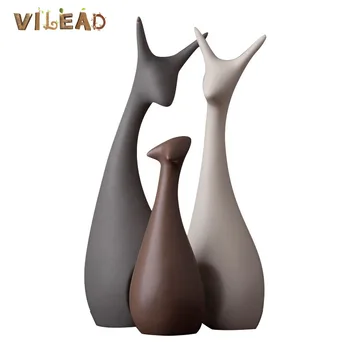 

VILEAD Ceramic Famliy Cat Figurines Nordic Modern Animal Statue Living Room Christmas Decoration Sculpture Interior Home Decor