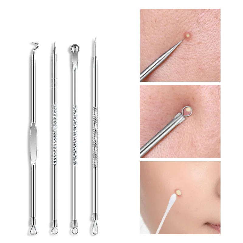 4Pcs Acne Removal Stainless Steel Tweezer Machine Pimple Needle Blackhead Remove Black Head