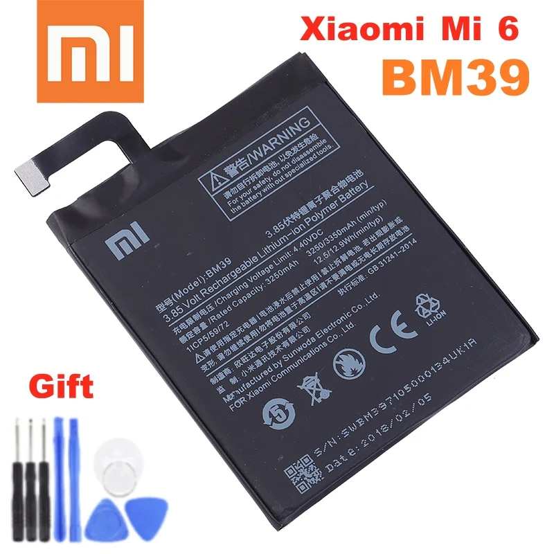 BM39 Xiao mi 100% Оригинальный аккумулятор для Xiaomi 6 Mi Mi6 высокое качество сменные батареи телефона + инструменты 3350