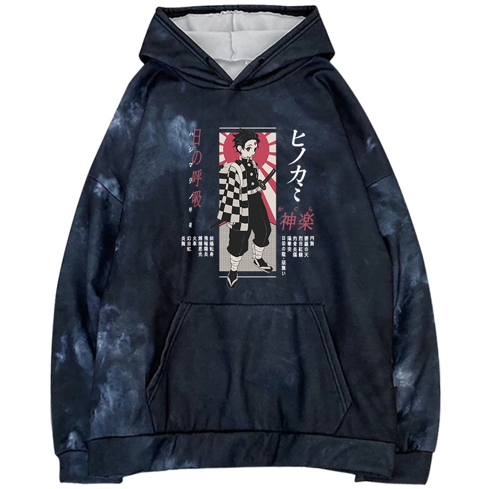 

2021 Hot Japanese Anime Manga Demon Slayer Hoodie Men Harajuku Hip Hop Streetwear 2021 Fashion Tie-dye Clothes Casual Tops