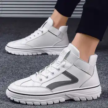 

Men High Top Sneakers Running Shoes White Sports Leather Lace Up Shoes High Quality Autumn Winter Man Casual Ankle Boots Concise