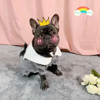 

Pet dog teddy plaid dress french bulldog clothes summer thin section cartoon princess cute small dog princess dress