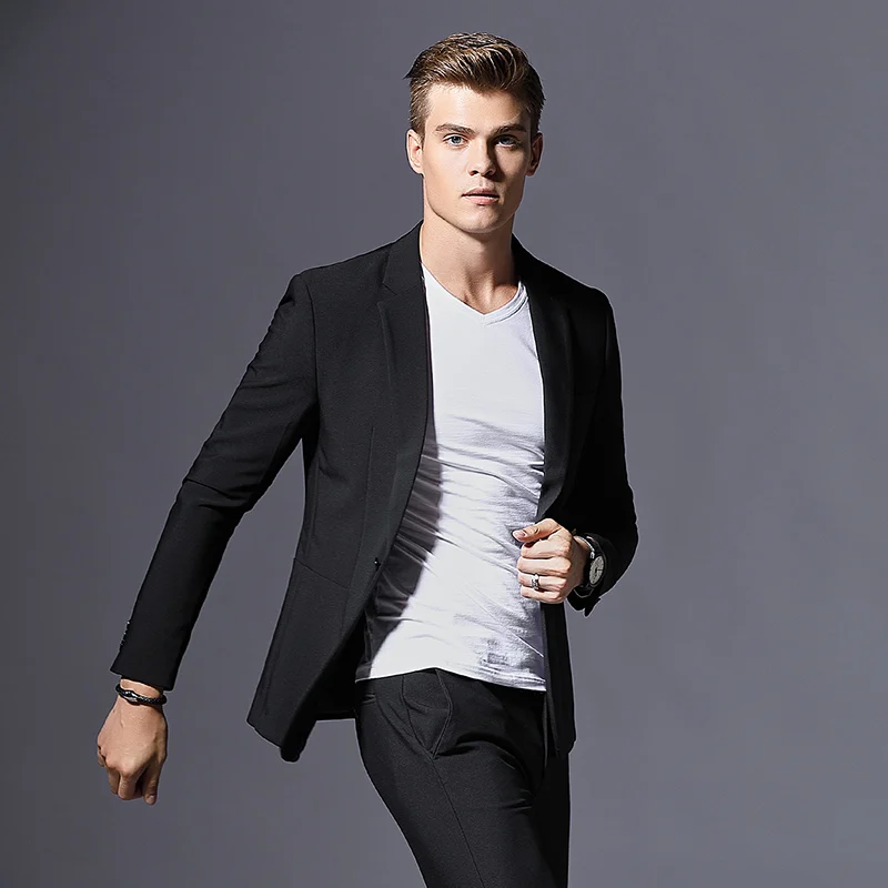 Блейзер Мужской приталенный модный Блейзер пиджак черный синий плюс размер деловой повседневный мужской блейзер мужской пиджак свадебные блейзеры мужские