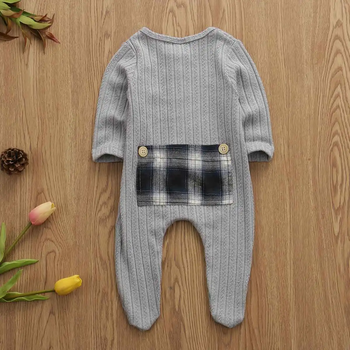 Infant Baby Knitted Footies for Boys Girls Kid Newborn Cotton Clothes Long Sleeve Jumpsuit Toddler Autumn Winter Outfit 0-9M - Цвет: Серый