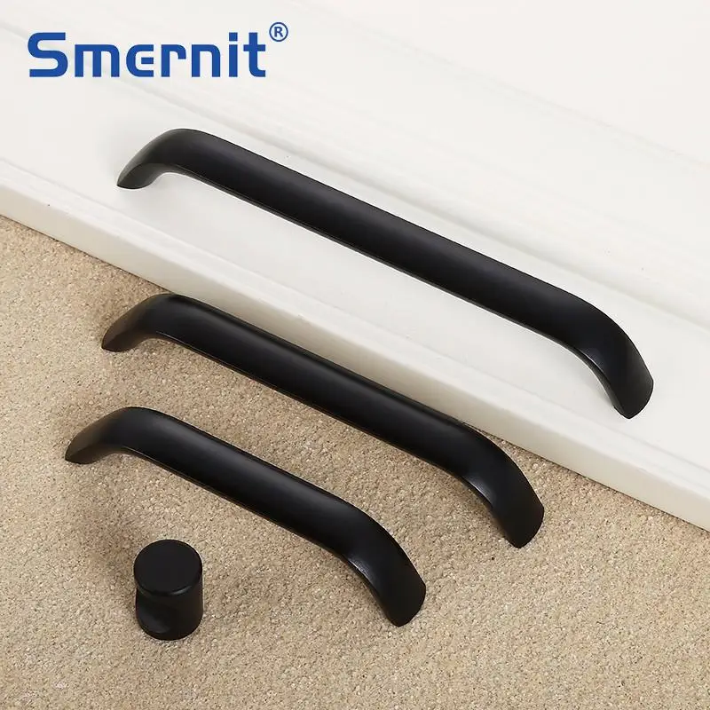 Kitchen Cabinet Handles and Knobs Concise Black Door Handle Wardrobe Kitchen Cabinet Drawer Door Knobs 96mm/128mm/160mm