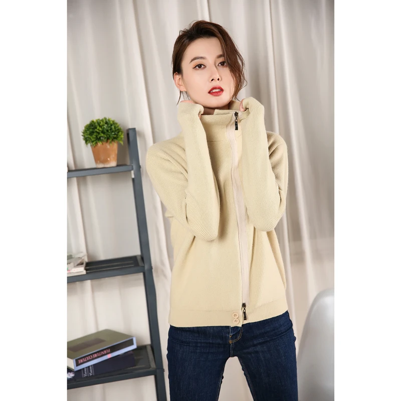 Gaganight модный осенний вязаный женский свитер на молнии с необычным воротником, повседневный крутой свитер размера плюс, короткие свитера для офисных девушек