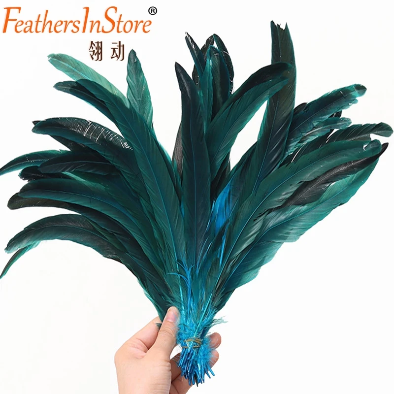 100pcs 12-14inch dyed rooster feather tails 30-35cm coque tail feathers for carnival art accessories - Color: turquoise blue