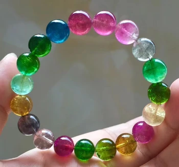 

Certificate Natural Colorful Tourmaline Quartz Macaroon Bracelet 10.5mm Clear Round Beads Bangle Women Men Brazil AAAAAA