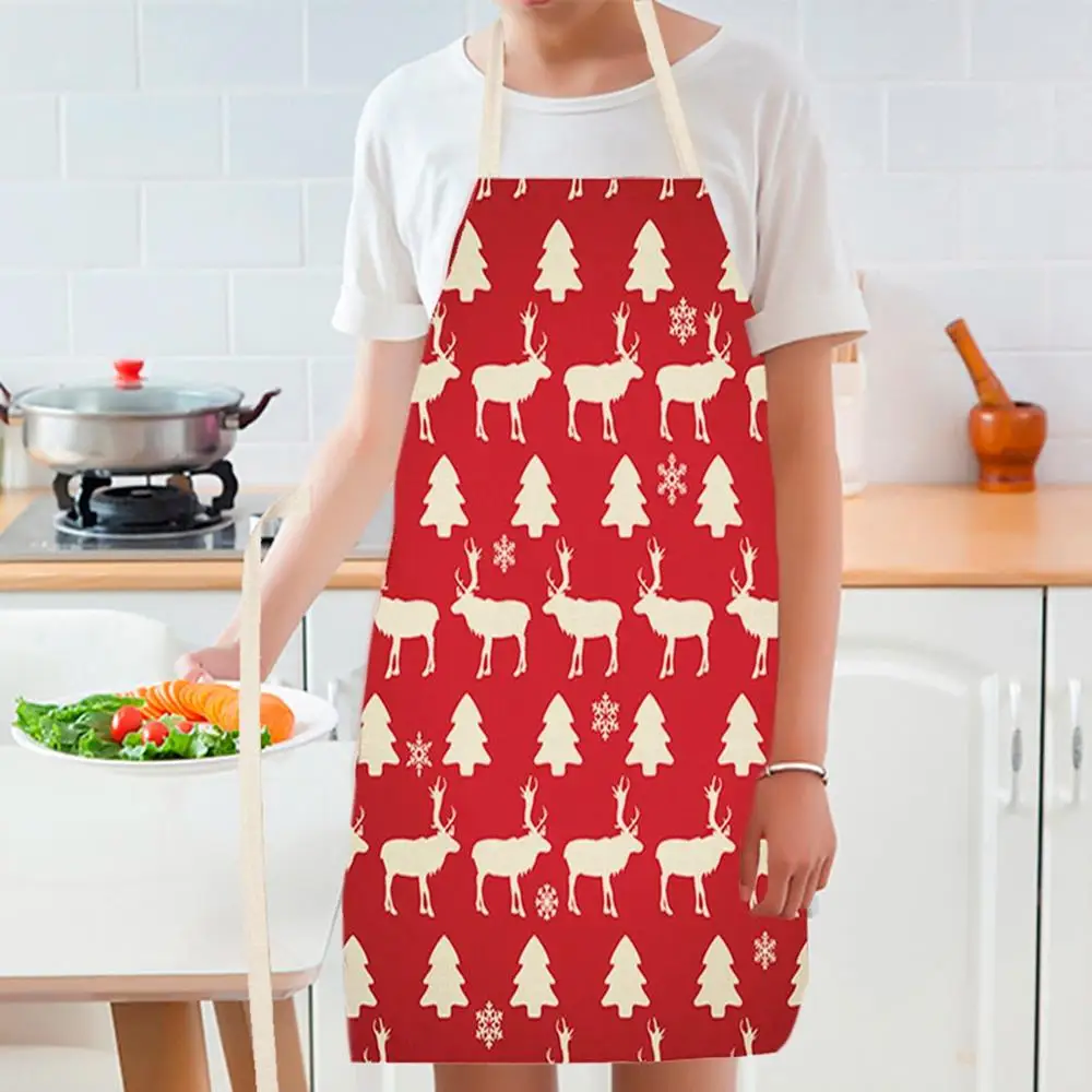 QIFU Christmas Printed Kitchen Apron Kids men women Chef Cooking Aprons Cotton Linen Waist apron Home Cleaning Tools
