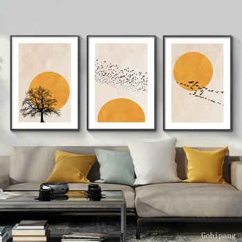 

Winter Morning Sun Tree Abstract Poster Nordic Print Scandinavian Wall Art Picture Artwork Canvas Painting Simplicity Home Decor
