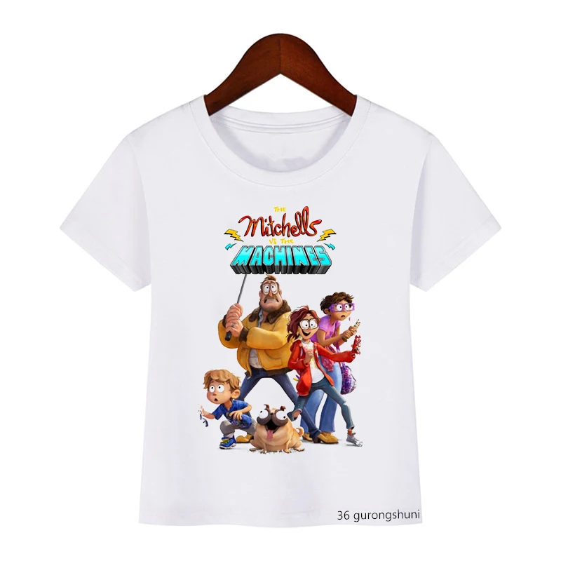 New Arrival koszulki dla chłopców Cartoon Mitchells Vs maszyny wydruk graficzny dziewczyny t-shirty śliczne Tshirt dzieci ubrania białe topy