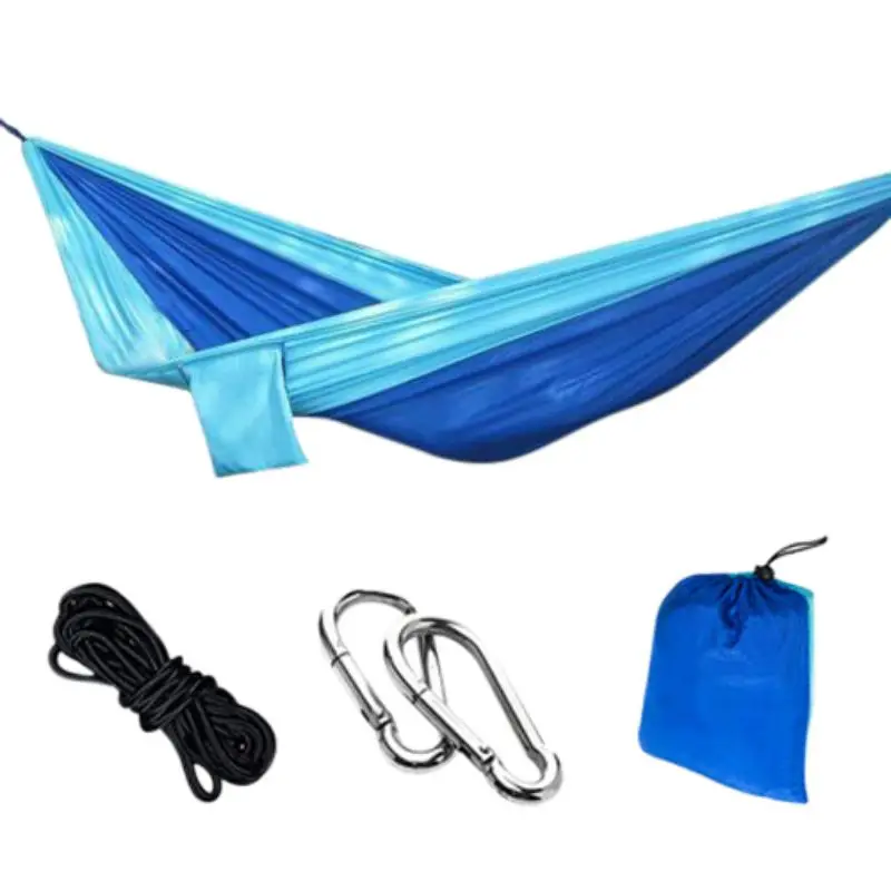 

Camping Hammock Portable Outdoor Hanging Foldable Double Parachute Cloth Hammock Color Stitching Nylon Widened Hammockveve