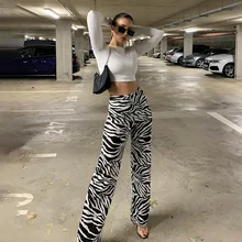 

FOR WannaThis Zebra Print Wide Leg Pants Trousers Sexy High Waist Autumn Women New 2020 Fashion Casual Female Trousers