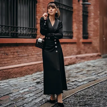 

Runway High Quality 2020 Autumn New Women'S Fashion Casual Party Elegant Chic Black Sexy V-Neck Slim Midi Dress